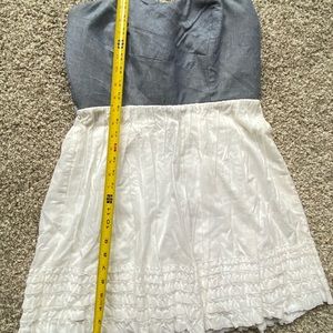 Denim and white strapless dress